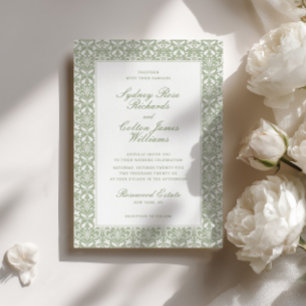 Convite de Casamento de Jardim Vintage Verde Salvi