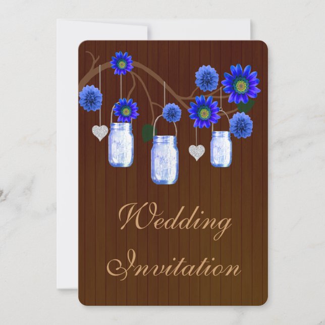 Convite De Casamento De Jars Jars Blue Rustic Coun (Frente)