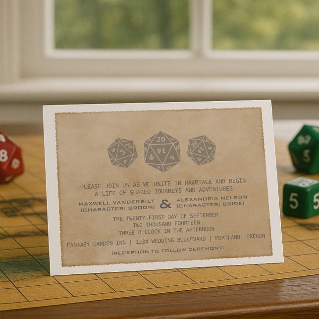 Convite De Casamento De Jogador De Dice Grunge D20 (Gray Grunge D20 Dice Gamer Wedding Invitation)