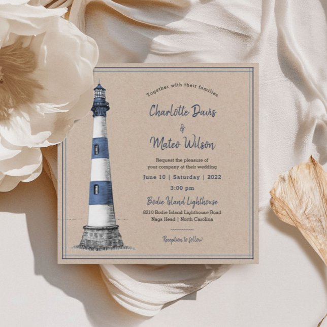 Convite de Casamento de Kraft, Farol Branco Azul (Criador carregado)