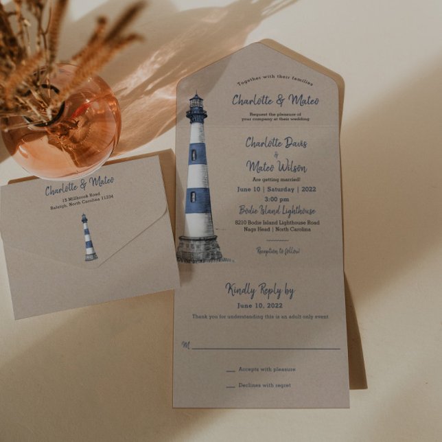 Convite de Casamento de Kraft, Farol Branco Azul (Criador carregado)