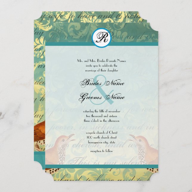 Convite De Casamento De Lagoa De Vintage Lovebird (Frente/Verso)