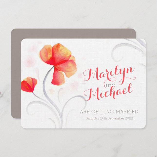 Convite de casamento de laranja de flor silvestre  (Frente/Verso)