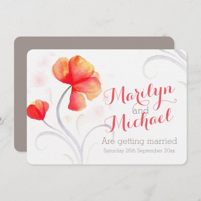 Convite de casamento de laranja de flor silvestre  (Frente/Verso)