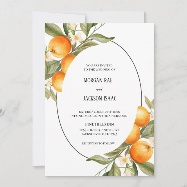 Convite De Casamento De Laranjas Ovalas (Frente)