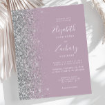 Convite de casamento de Largura de Prata Mauve Pál<br><div class="desc">A borda esquerda deste elegante convite de casamento moderno apresenta uma borda falsa de prata. O texto personalizável combina manuscrito branco,  fontes em copperplate e itálico em um fundo de mola pálido. O verso apresenta uma mauve correspondente e uma design prateada.</div>