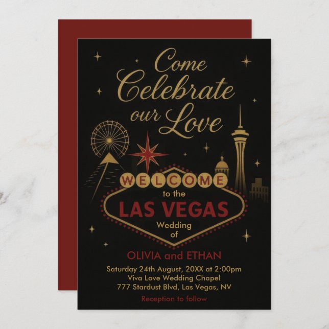 Convite de Casamento de Las Vegas (Frente/Verso)