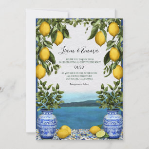 Convite de Casamento de Limões Azulejos Blue Medit