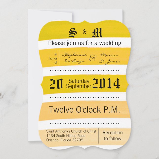 Convite de Casamento de Linha Amarela de Faixa de  (Frente)