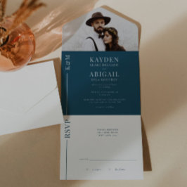 Convite de Casamento de Linha Limpa Azul marinho