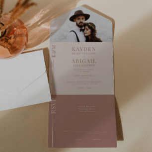 Convite De Casamento De Linha Limpa Cor-De-Rosa Es