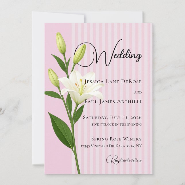 Convite de Casamento de Lírio Branco com Listras d (Frente)