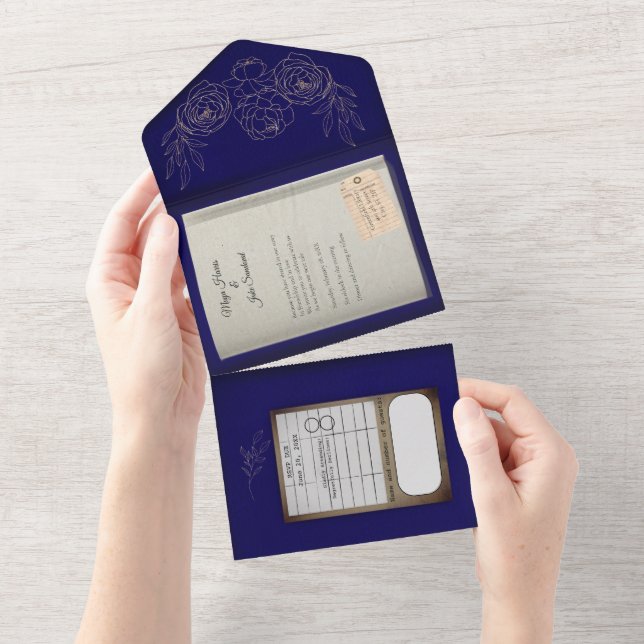 Convite de Casamento de Livro de Biblioteca de Ros (Aba destacável)