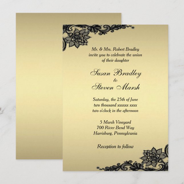 Convite de Casamento de Local de ouro (Frente/Verso)