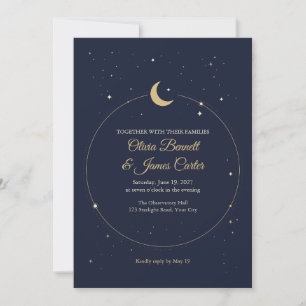 Convite de Casamento de Lua Crescente Celestial em