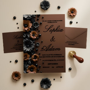 Convite de Casamento de Luxo 3D Floral Bronze e Pr