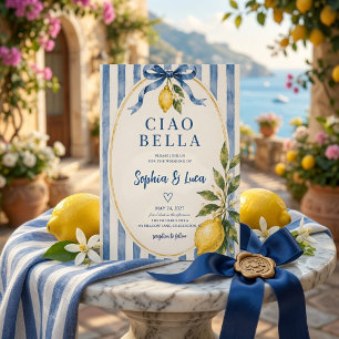 Convite de Casamento de Luxo Ciao Bella Italiano d