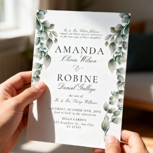 Convite de Casamento de Luxo com Vegetação Botânic