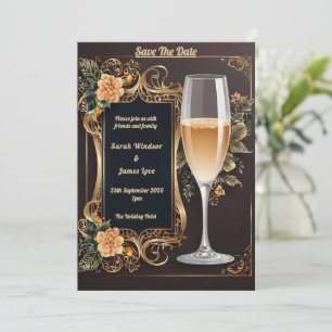 Convite de casamento de luxo com vidro de champanh