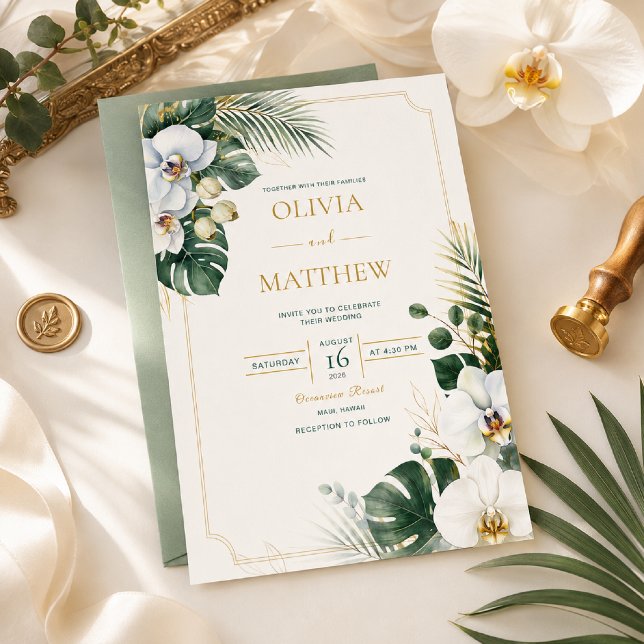 Convite de Casamento de Luxo Orquídea Tropical (Criador carregado)