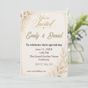 Convite de Casamento de Luxo Personalizado Bege Do