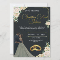 Convite de Casamento de Luxo Preto e Dourado