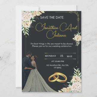 Convite de Casamento de Luxo Preto e Dourado