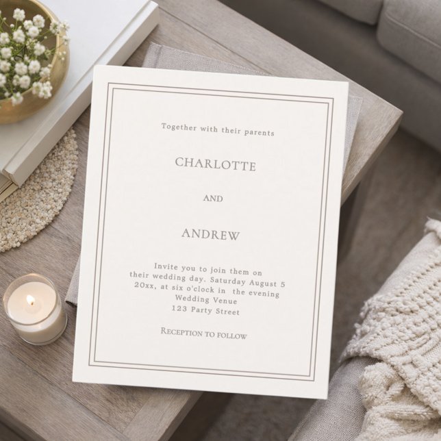 Convite de casamento de luxo simples marfim taupe (Criador carregado)