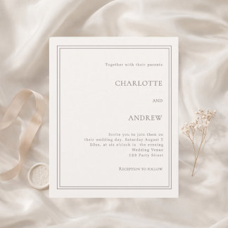 Convite de casamento de luxo simples marfim taupe