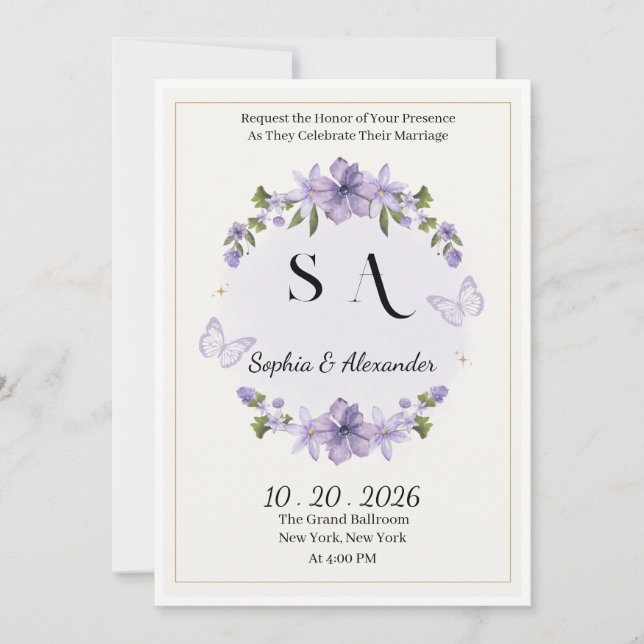 Convite de Casamento de Luxo Sophia & Alexander |  (Frente)