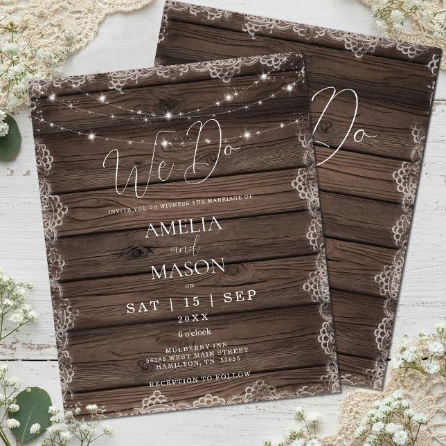 Convite de casamento de Luzes de Corda "Nós Fazemo (Budget Rustic "We Do" String Lights Wedding invitation)