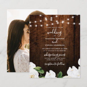 Convite de Casamento de Madeira Floral com Luzes d