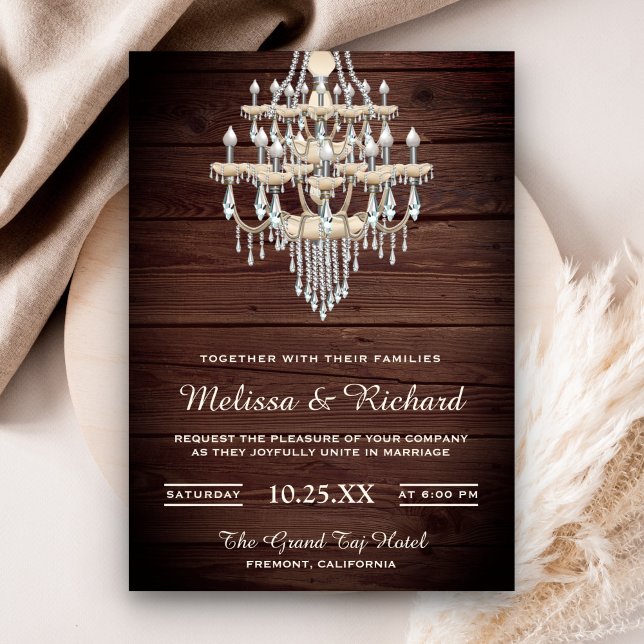 Convite de Casamento de Madeira Rústica com Lustre (Criador carregado)