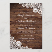 Convite de Casamento de Madeira Rústica com Renda 
