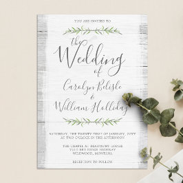 Convite de Casamento de Madeira Rústica e Folhas B