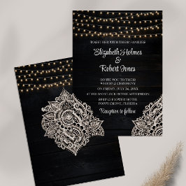 Convite de Casamento de Madeira Rústica Preta