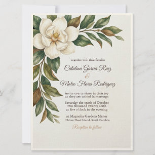 Convite de Casamento de Magnólia Marfim Elegante