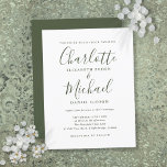 Convite De Casamento De Manuscrito Verde Oleícola<br><div class="desc">Apresentando nomes de estilo de assinatura,  este elegante cartão postal de casamento verde-oliva pode ser personalizado com seus detalhes de casamento em letras modernas quic. Projetado por Thisnotme©</div>