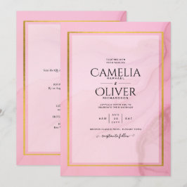 Convite de casamento de Mão Dourada rosa branco Le