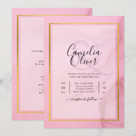 Convite de casamento de Mão Dourada rosa branco Le