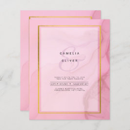 Convite de casamento de Mão Dourada rosa branco Le