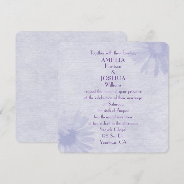 Convite de Casamento de Margarida Roxa Suave (Frente/Verso)