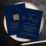 Convite de Casamento de Marinho Dourado Código QR<br><div class="desc">Convite Dourado de Casamento Azul Marinho com Código QR Clássico. Adicione seu código QR ao seu site de casamento no verso para que seus convidados possam RSVP e ver todos os detalhes on-line sem a necessidade de gabinetes separados. O seu código QR será gerado automaticamente quando você alterar o URL...</div>