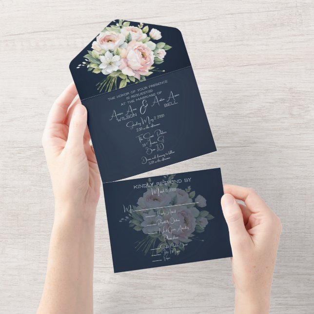 Convite de Casamento de Marinhos Rosa (Aba destacável)