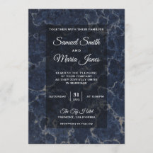 Convite de Casamento de Mármore Azul Escuro Elegan