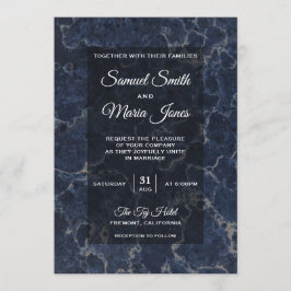 Convite de Casamento de Mármore Azul Escuro Elegan