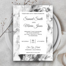 Convite de Casamento de Mármore Cinza Branco Chic