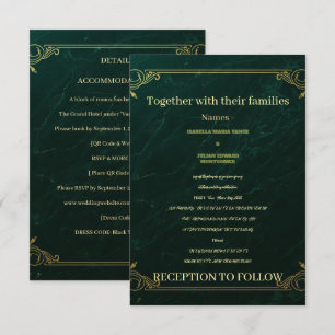 Convite de Casamento de Mármore Esmeralda Luxuoso