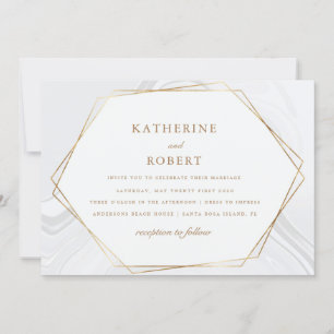 Convite de Casamento de Mármore Geométrico do Ou