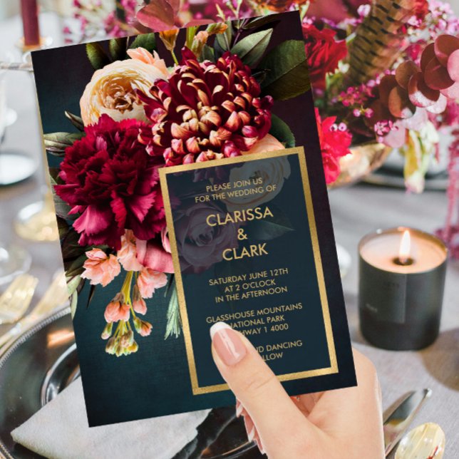 Convite De Casamento De Marsala Floral A Neve Escu (Criador carregado)